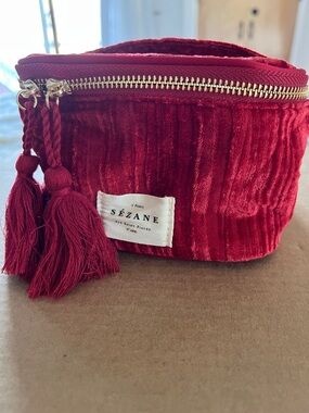 Sezane Red Velvet Tassel Cosmetic Pouch